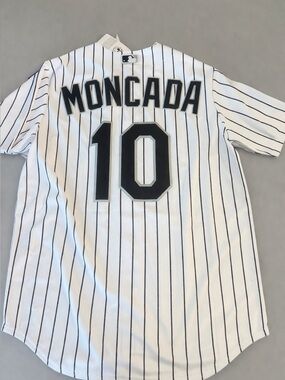Nike MLB White Pinstripe Moncada #10 Jersey